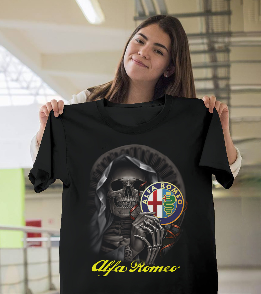 Alfa Romeo Skull Emblem With Hooded Skeleton T-Shirt