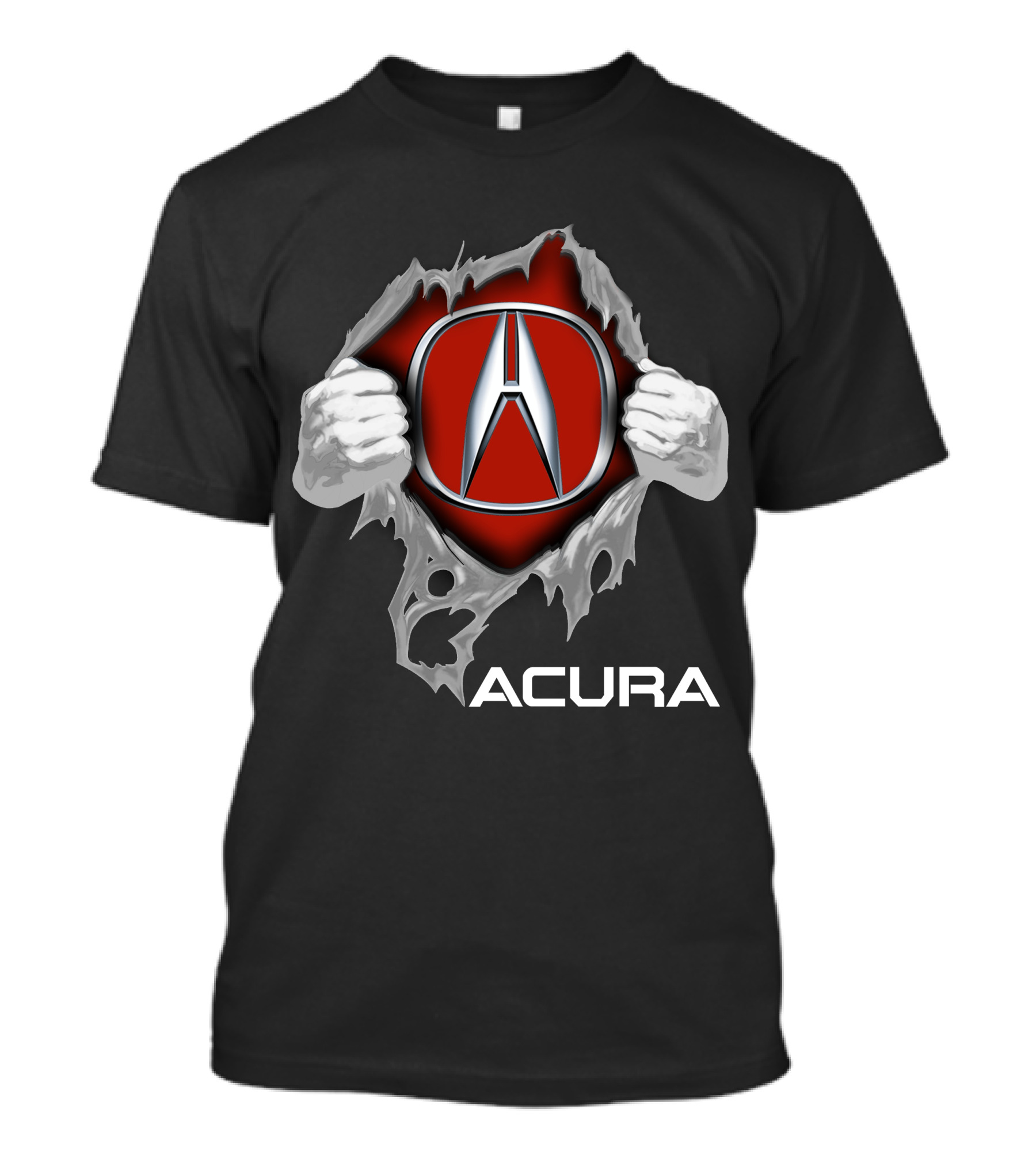 Acura Logo With Hands Tearing Through Red Background Iconic Symbol T-Shirt