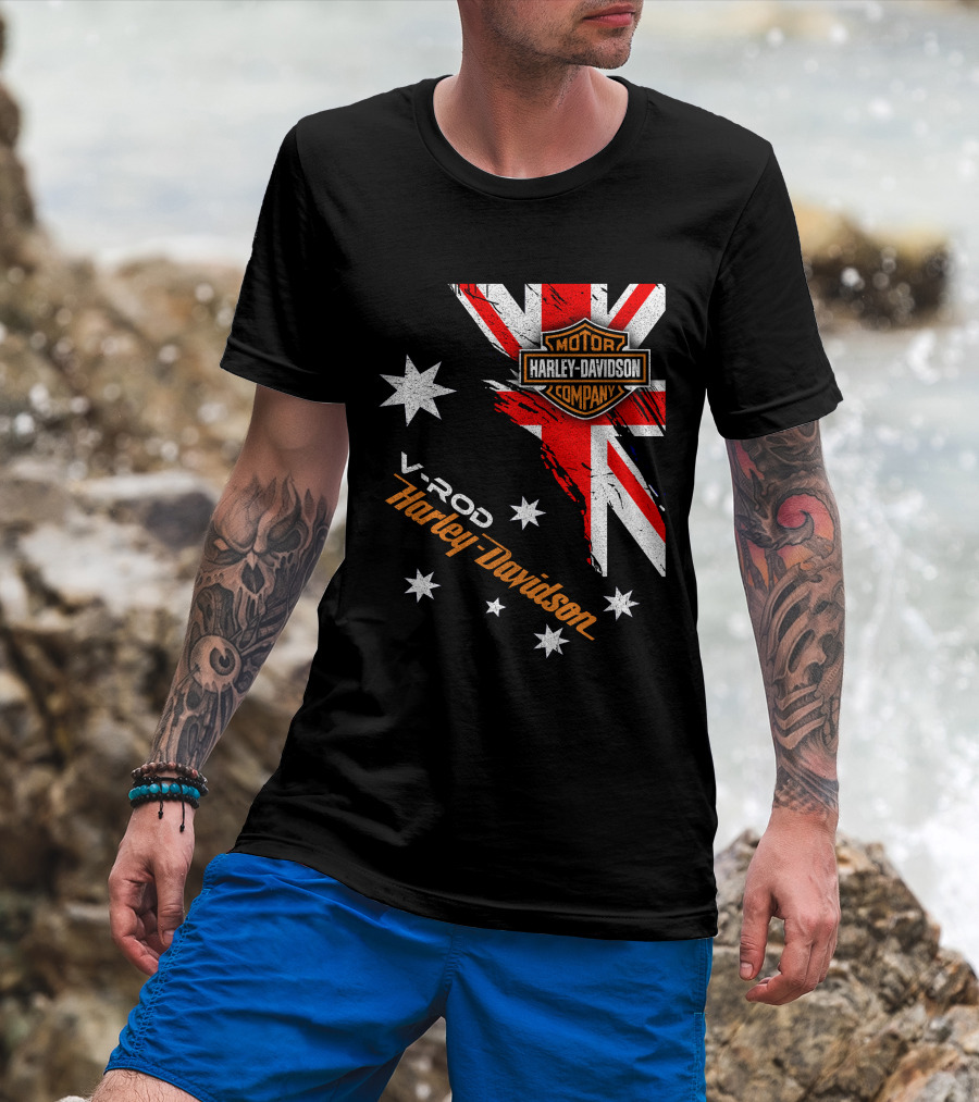 V-Rod Harley Davidson Motor Company Uk Flag Stars T-Shirt