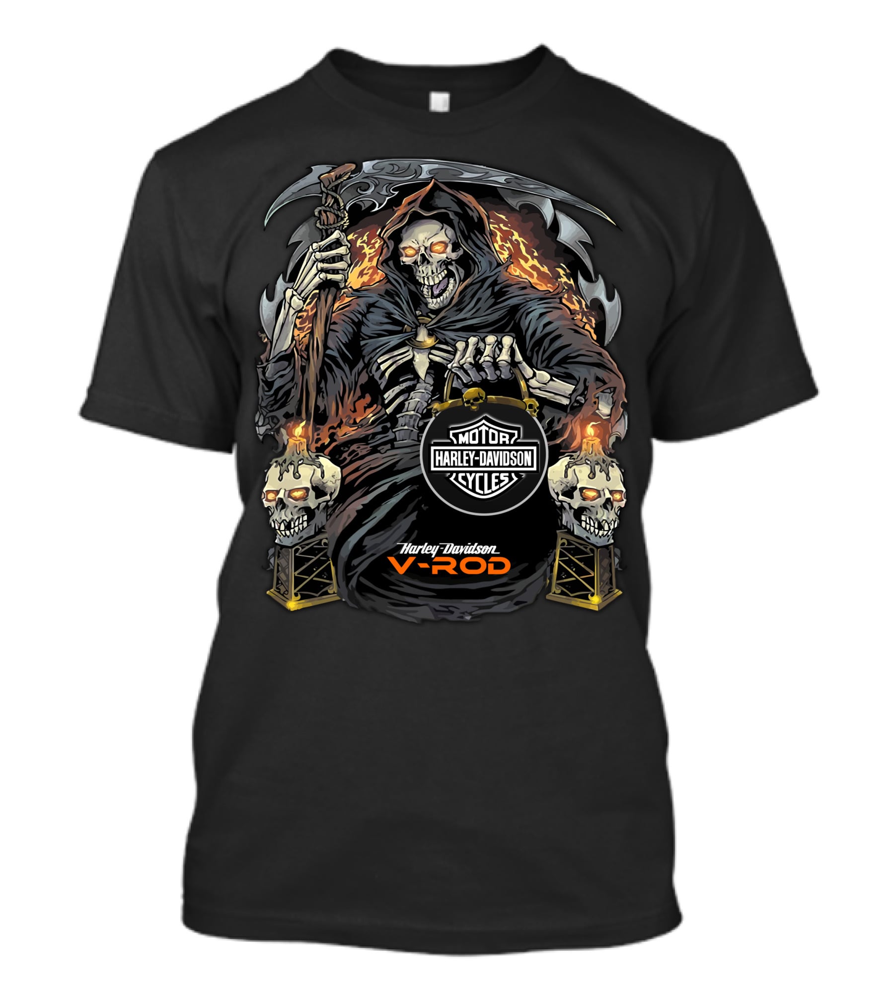 Harley Davidson V-Rod Grim Reaper Skeleton Flames T-Shirt