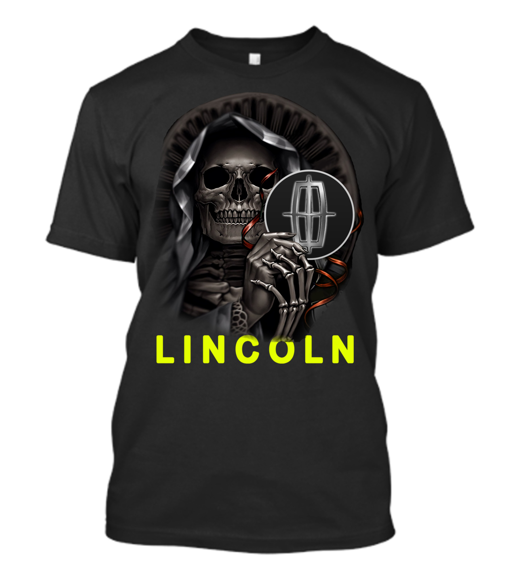 Lincoln Skeleton Holding Logo Grim Reaper Theme T-Shirt