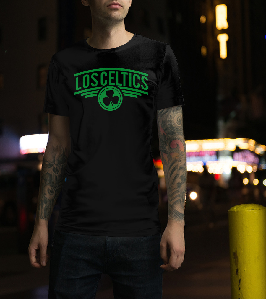 Los Celtics Shamrock Logo Green Text T-Shirt