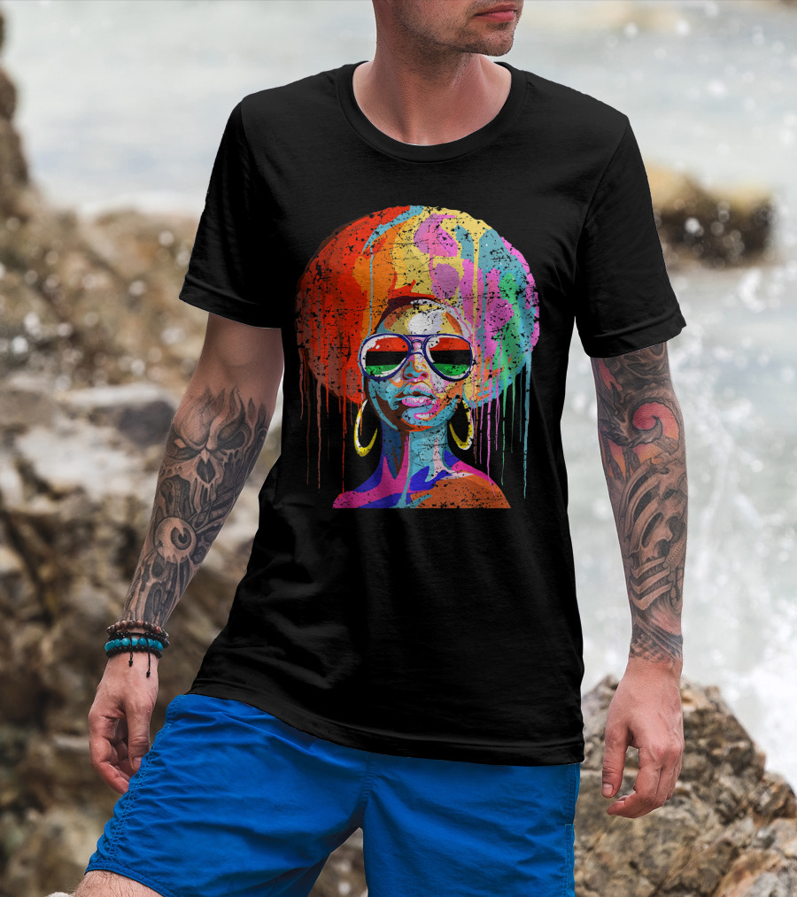 Black Queen Afro Melanin Sunglasses Drip T-Shirt