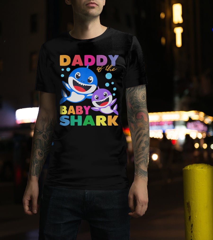 Daddy Of The Baby Shark Birthday Boy Girl Kids Daddy Shark T-Shirt