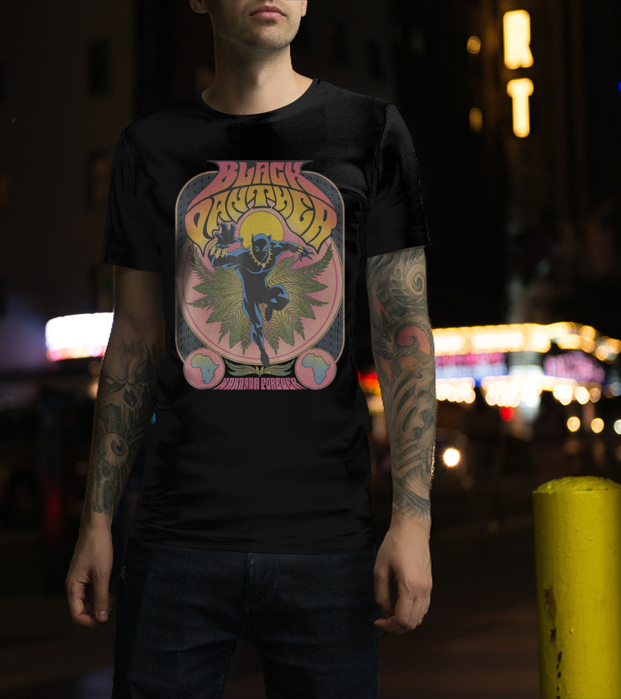 Black Panther Wakanda Forever 70's Style Psychedelic Vibrant T-Shirt