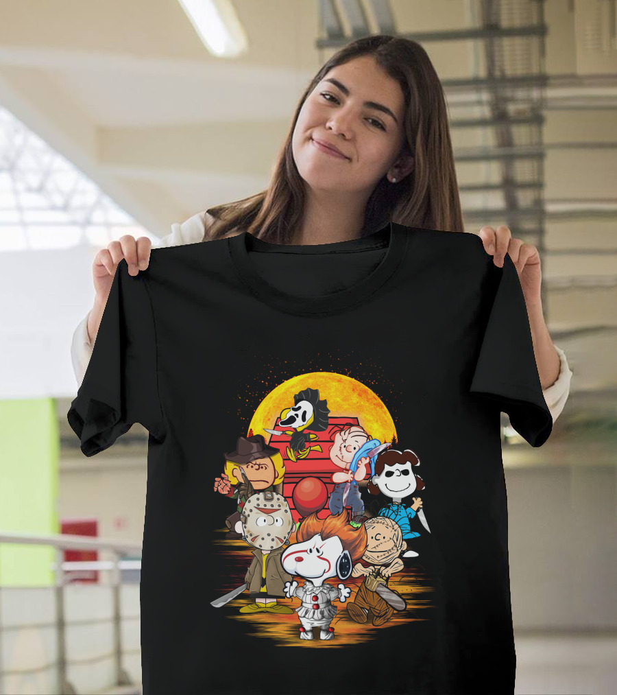 Horrorsnop Killer Cartoon Mashup Halloween Group with Mask and Knife T-Shirt
