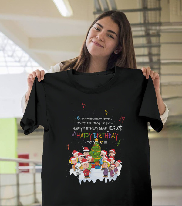 Happy Birthday Dear Jesus Peanuts Characters Christmas Caroling T-Shirt