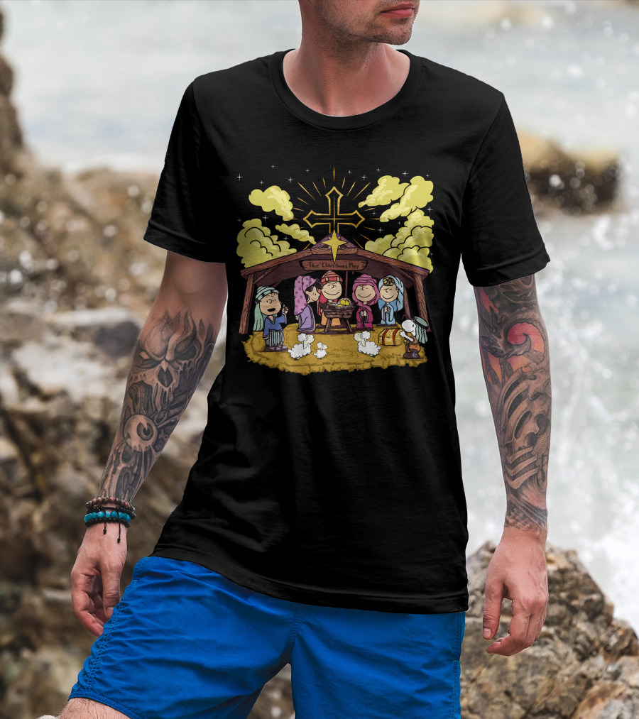 The Christmas Play Nativity Scene With Iconic Cartoon Characters T-Shirt