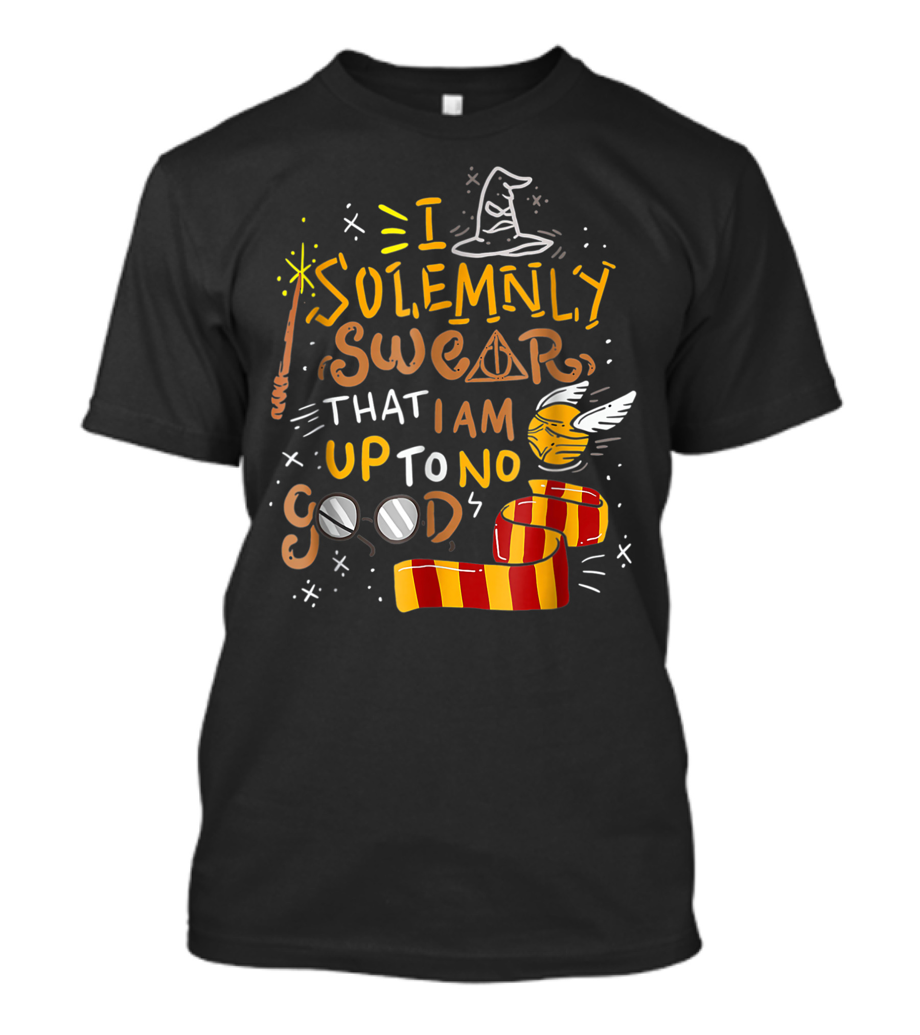 I Solemnly Swear That I Am Up To No Good Wizard Hat Wand Golden Snitch Scarf Glasses T-Shirt