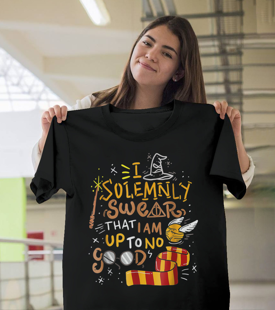 I Solemnly Swear That I Am Up To No Good Wizard Hat Wand Golden Snitch Scarf Glasses T-Shirt
