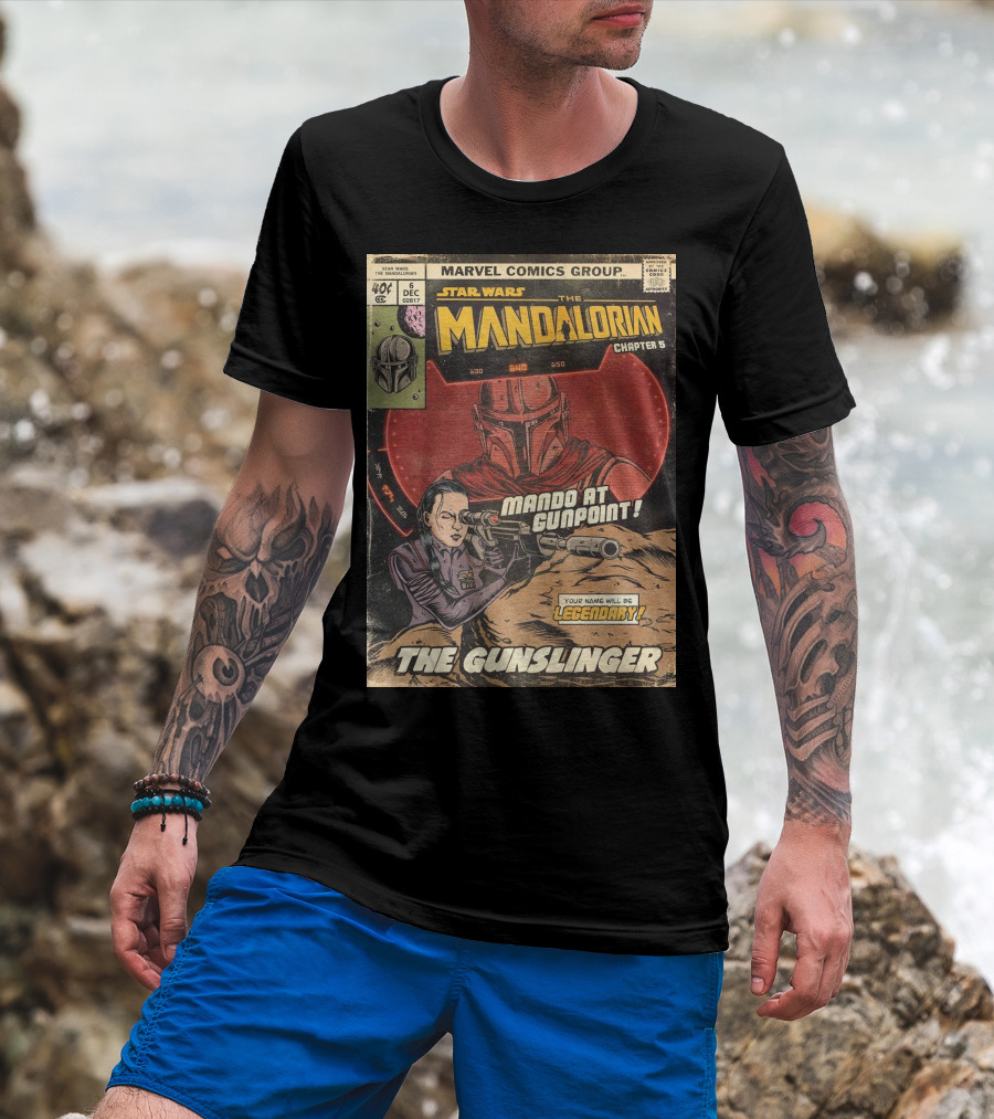 Mando At Gunpoint Legendary The Mandalorian Chapter 5 The Gunslinger Marvel Comics Group T-Shirt