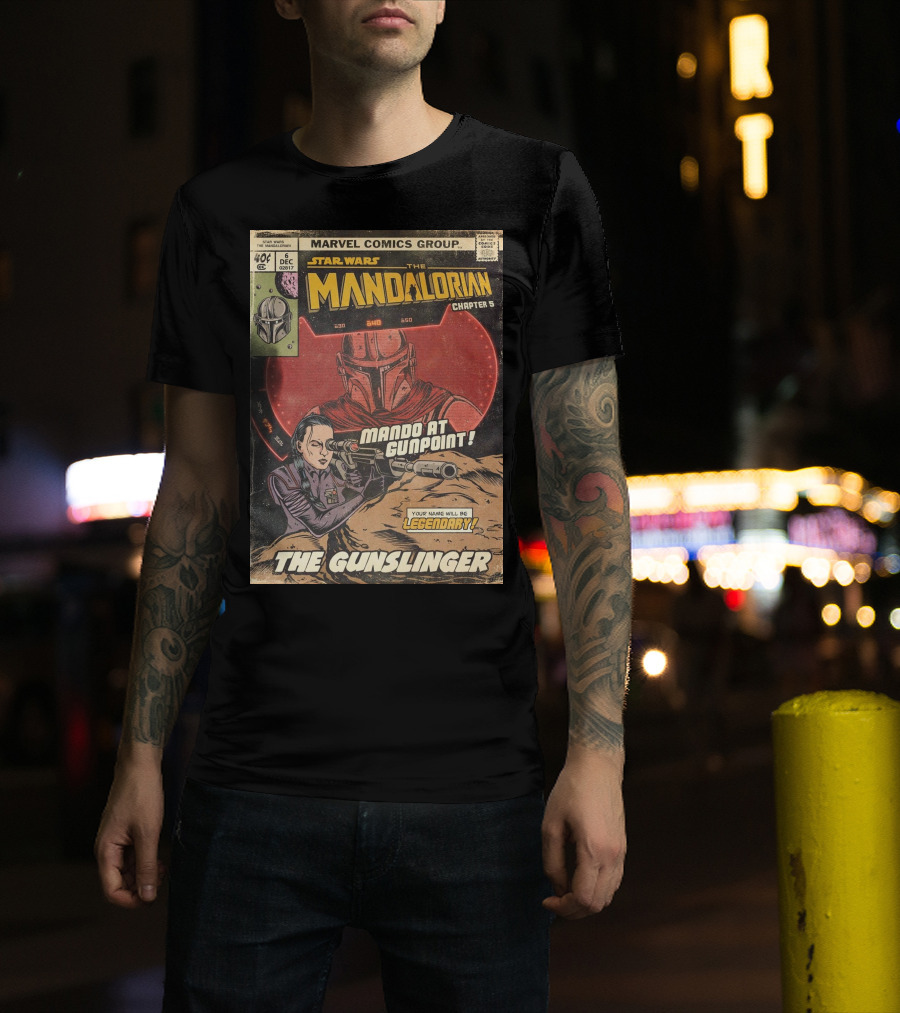 Mando At Gunpoint Legendary The Mandalorian Chapter 5 The Gunslinger Marvel Comics Group T-Shirt