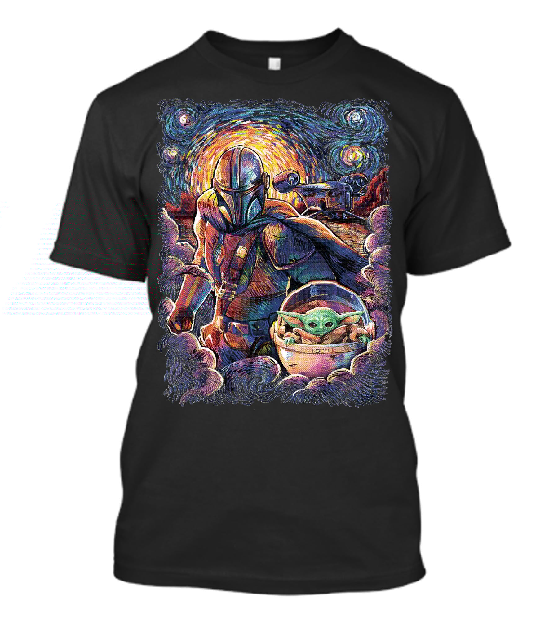 Mandalorian And Grogu Starry Night Art Style T-Shirt