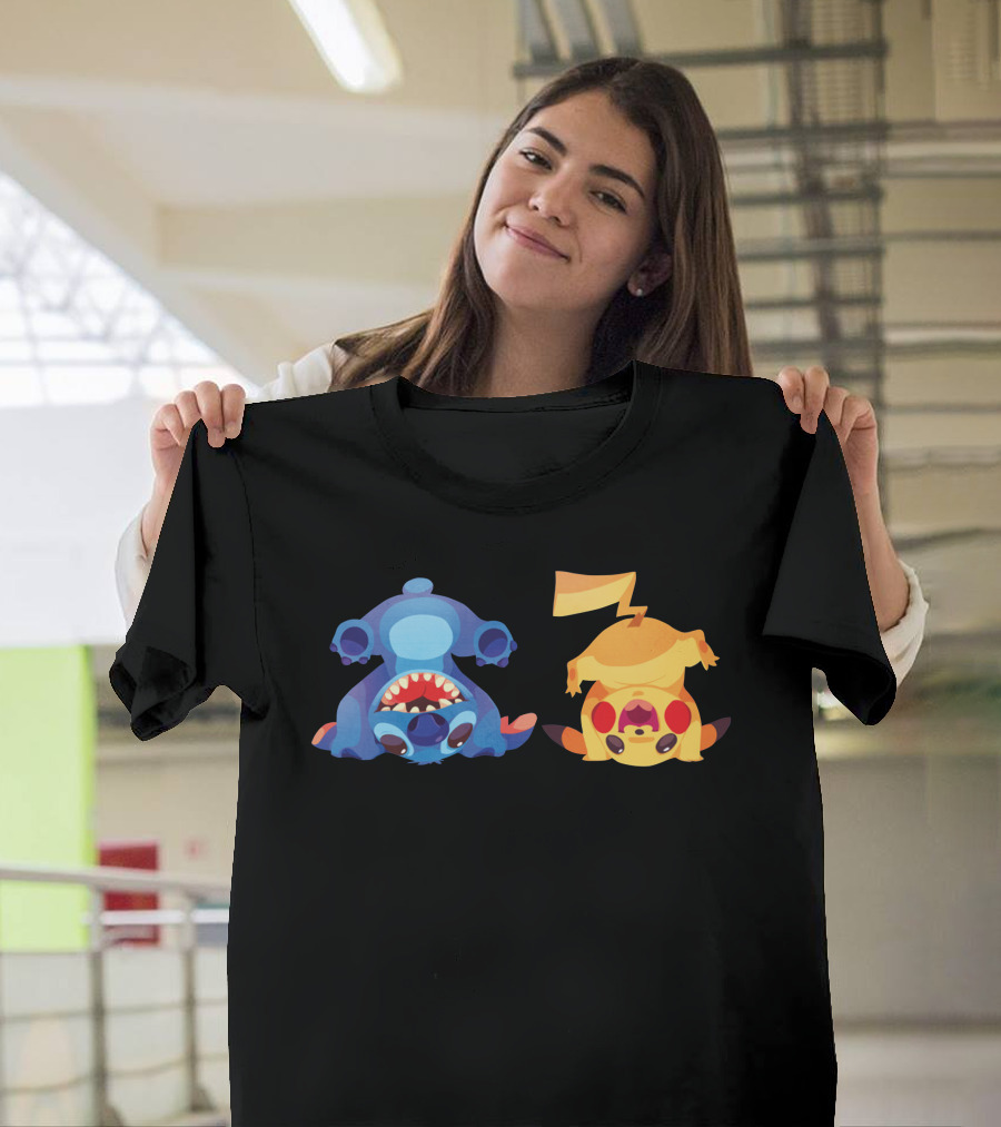 Only Today Upside Down Stitch And Pikachu T-Shirt