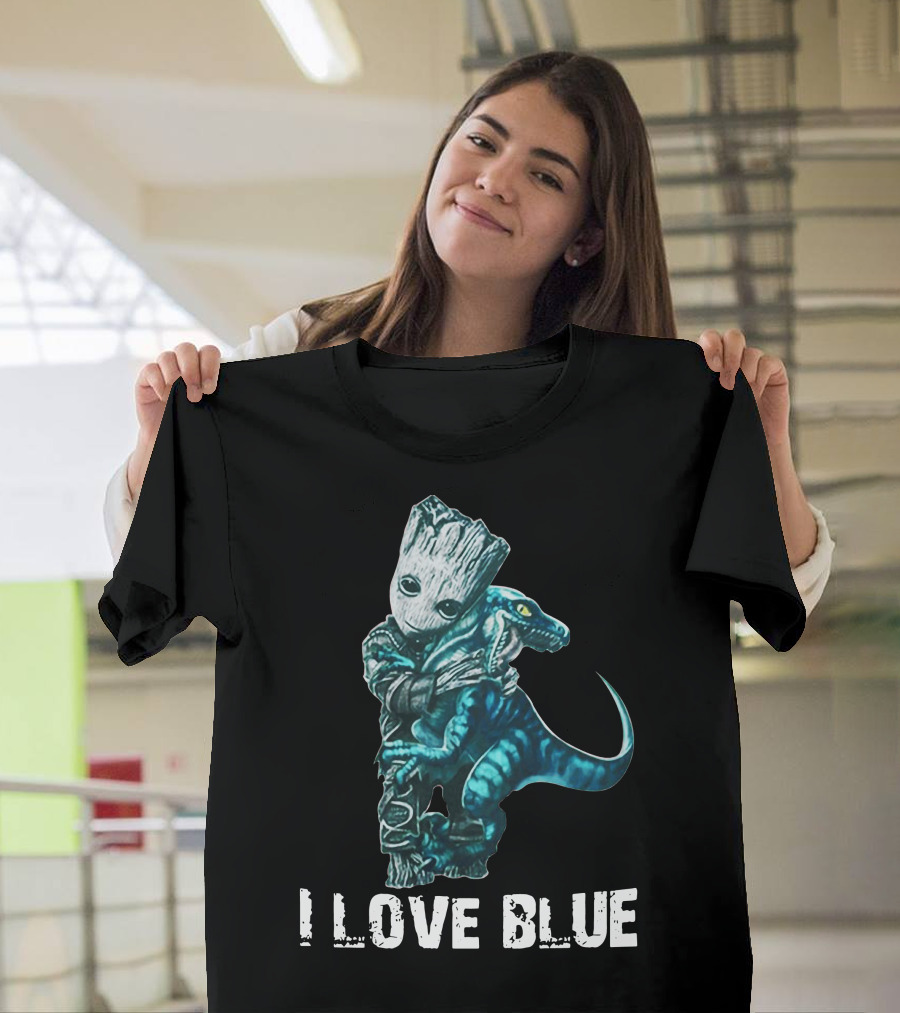 I Love Blue Groot And Blue The Velociraptor Hug T-Shirt