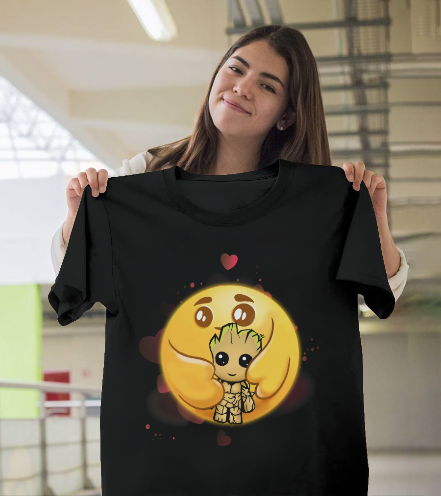 Only Today Adorable Emoji Hug With Groot And Hearts T-Shirt