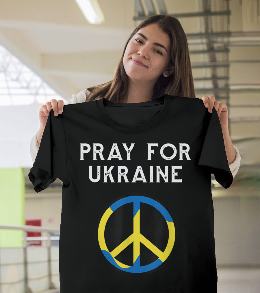 Pray For Ukraine Peace Symbol Blue Yellow T-Shirt