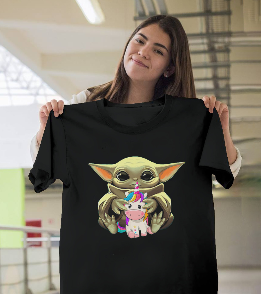 Baby Yoda With Unicorn Hug T-Shirt