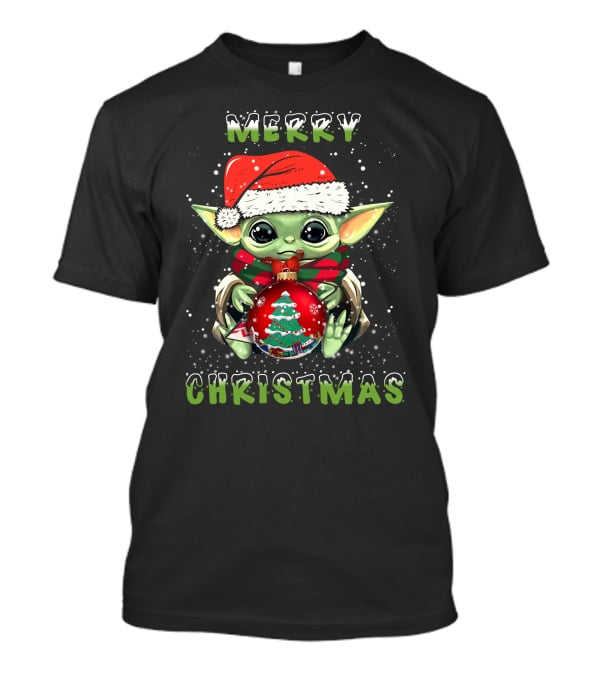 Merry Christmas Baby Alien Santa Hat Snowflakes T-Shirt