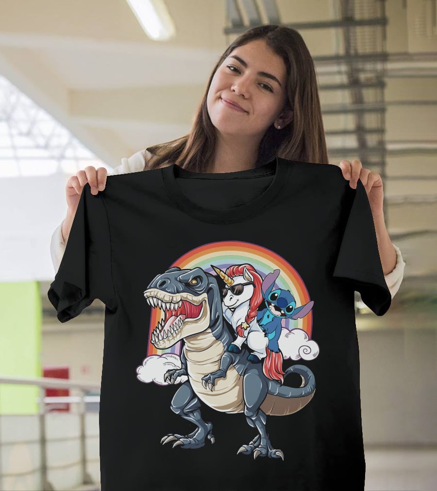 Stitch Riding T-Rex Unicorn T-Shirt