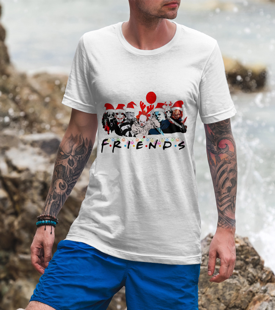 Friends Christmas Horror Icons Holiday Santa Hats T-Shirt