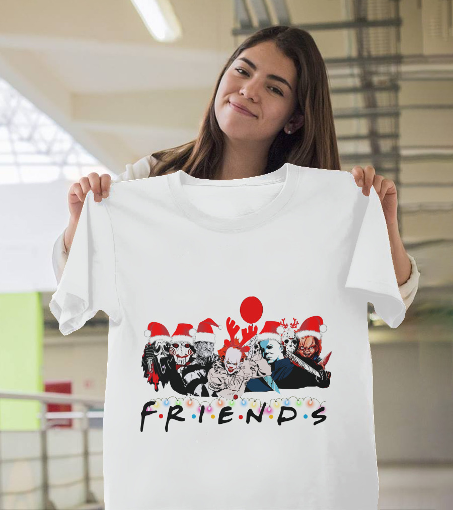 Friends Christmas Horror Icons Holiday Santa Hats T-Shirt