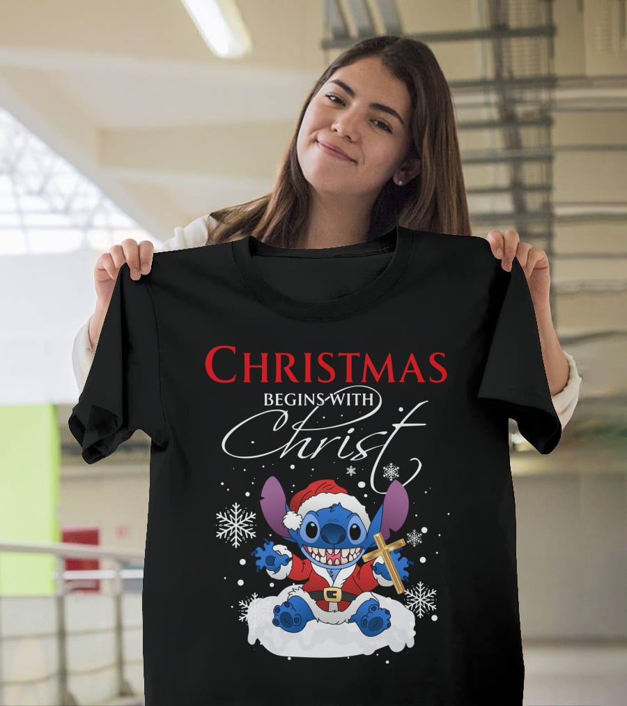 Christmas Begins With Christ Stitch Premium ZN722 T-Shirt