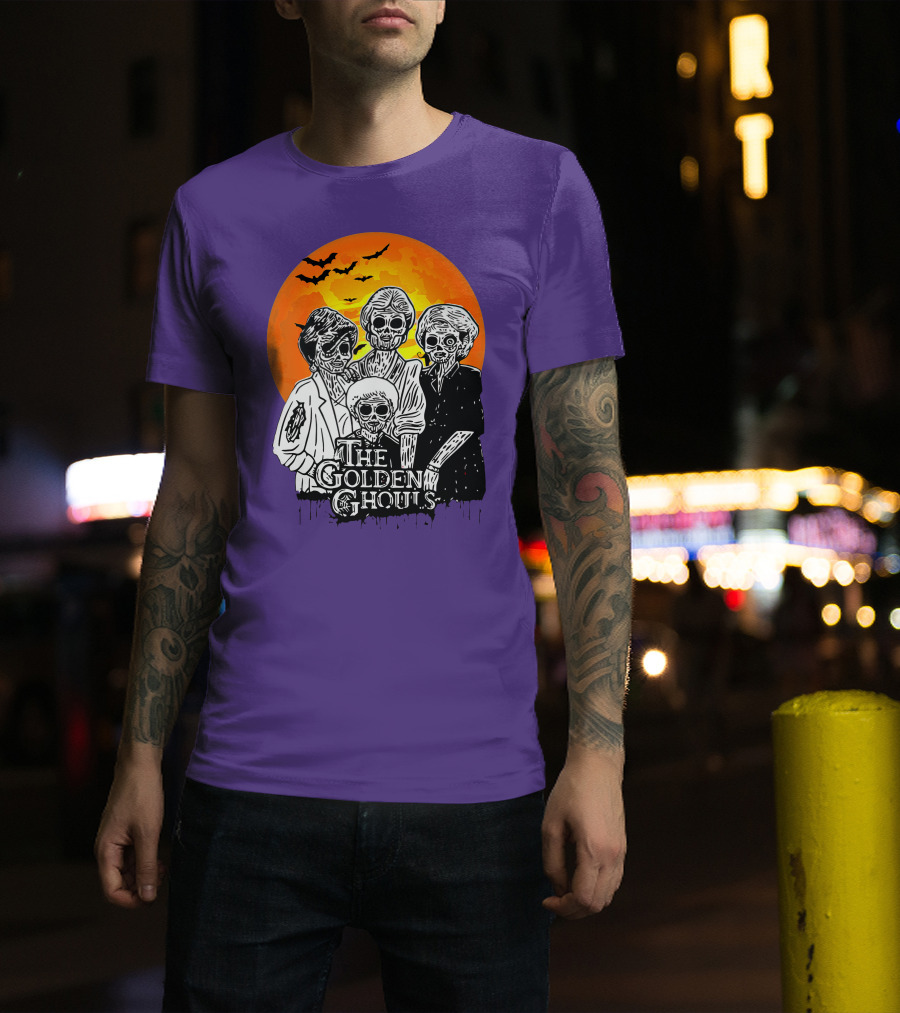The Golden Ghouls Zombie Skeletons With Bats And Full Moon ZN385 T-Shirt