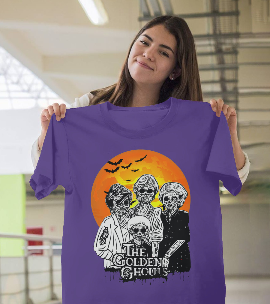 The Golden Ghouls Zombie Skeletons with Bats and Full Moon ZN385 T-Shirt