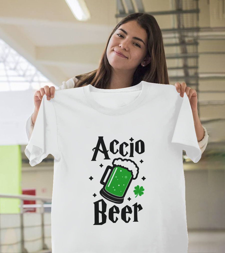 Accio Beer Green Mug with Shamrock Elements T-Shirt