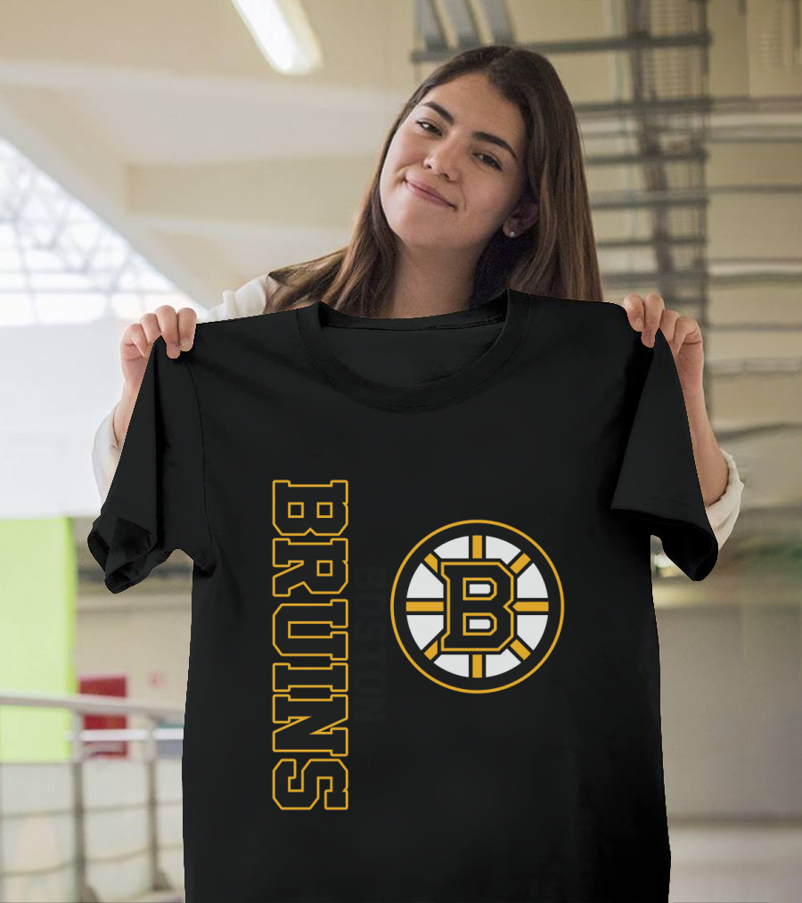 Boston Bruins Hockey Vertical Text With Iconic Circle Emblem T-Shirt