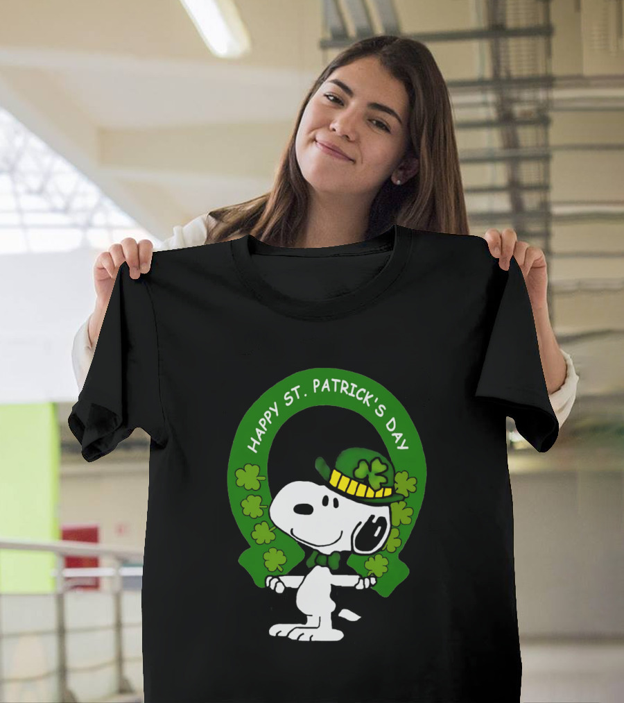 Snoopy Happy St. Patrick's Day With Shamrocks And Green Hat T-Shirt