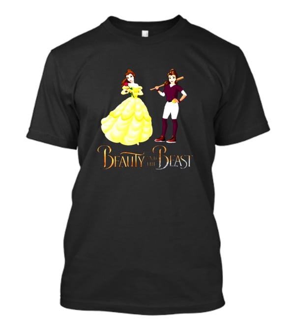 Beauty And The Beast Duality With Belle In Gown And Softball Uniform T-Shirt