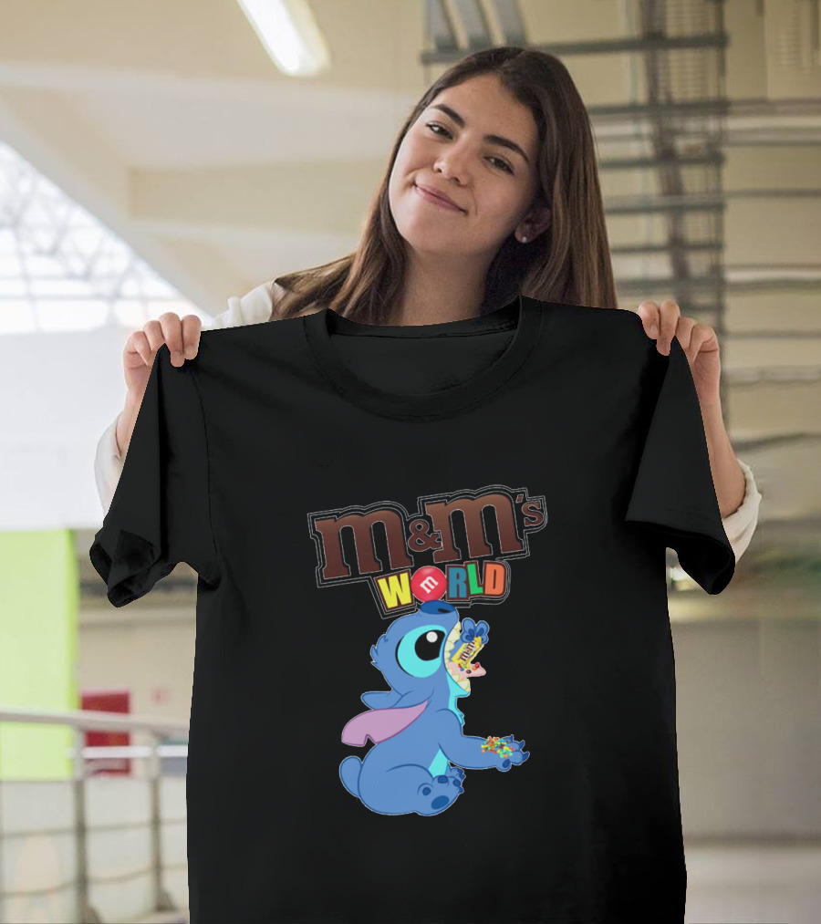 Stitch Enjoying M&M's World Snack With M&M's T-Shirt