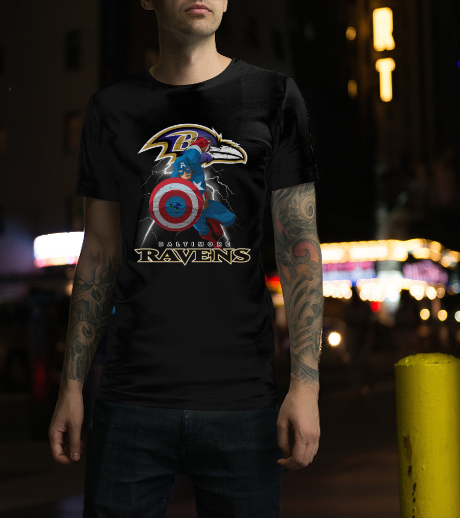 Baltimore Ravens Captain America Nfl Shield Lightning T-Shirt