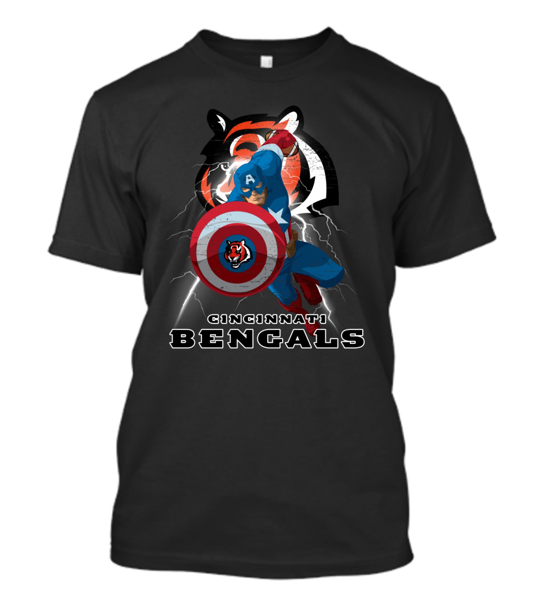 Captain America Cincinnati Bengals Nfl Lightning Shield T-Shirt