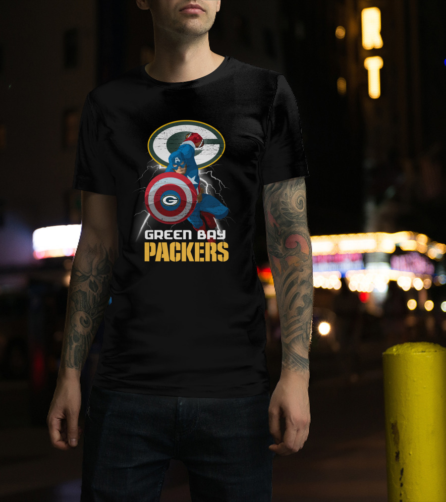 Green Bay Packers Captain America Shield Nfl Crossover T-Shirt