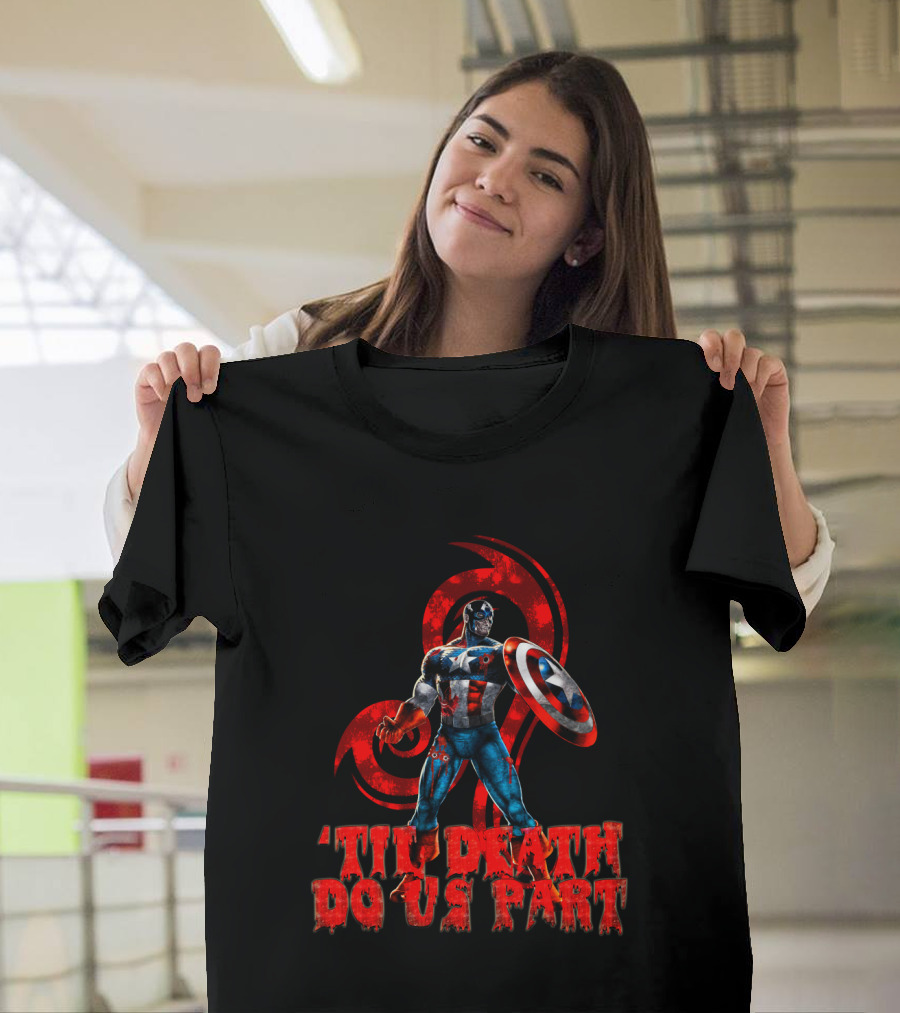 Captain America Til Death Do Us Part Marvel Red Grunge T-Shirt