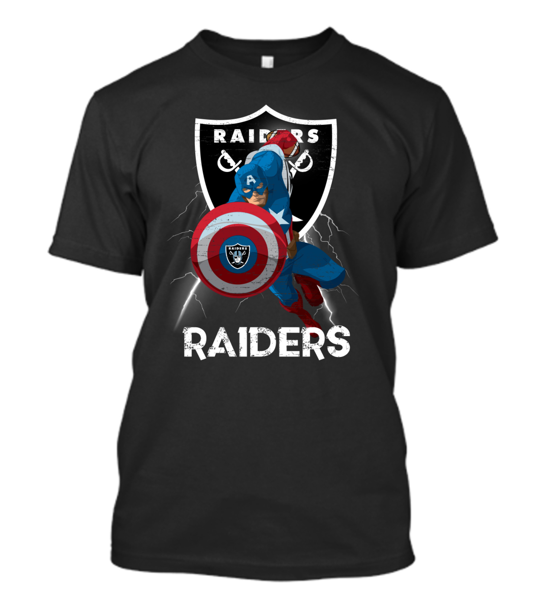 Captain America Raiders Nfl Shield And Logo Crossover T-Shirt