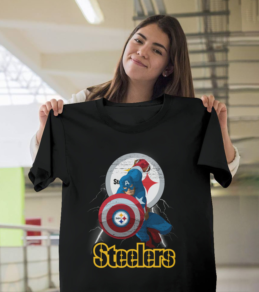 Captain America Steelers Nfl Logo With Shield And Helmet T-Shirt