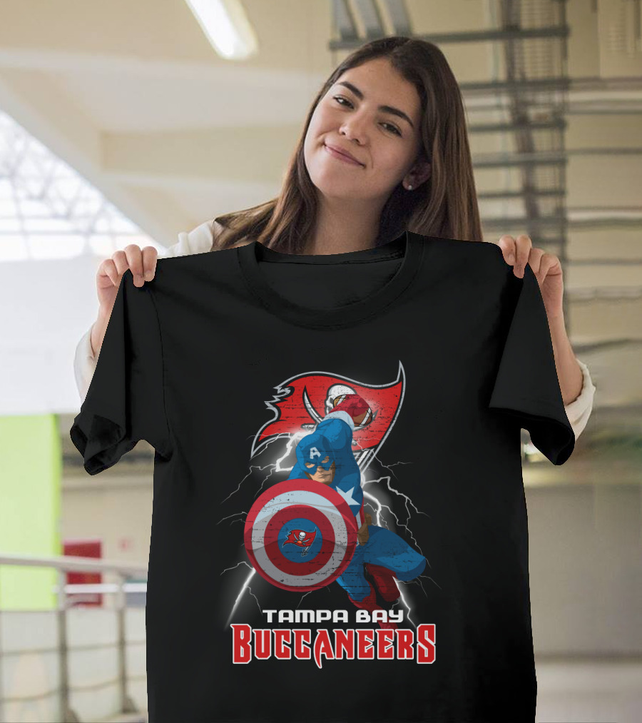 Captain America Tampa Bay Buccaneers Nfl Shield Lightning T-Shirt