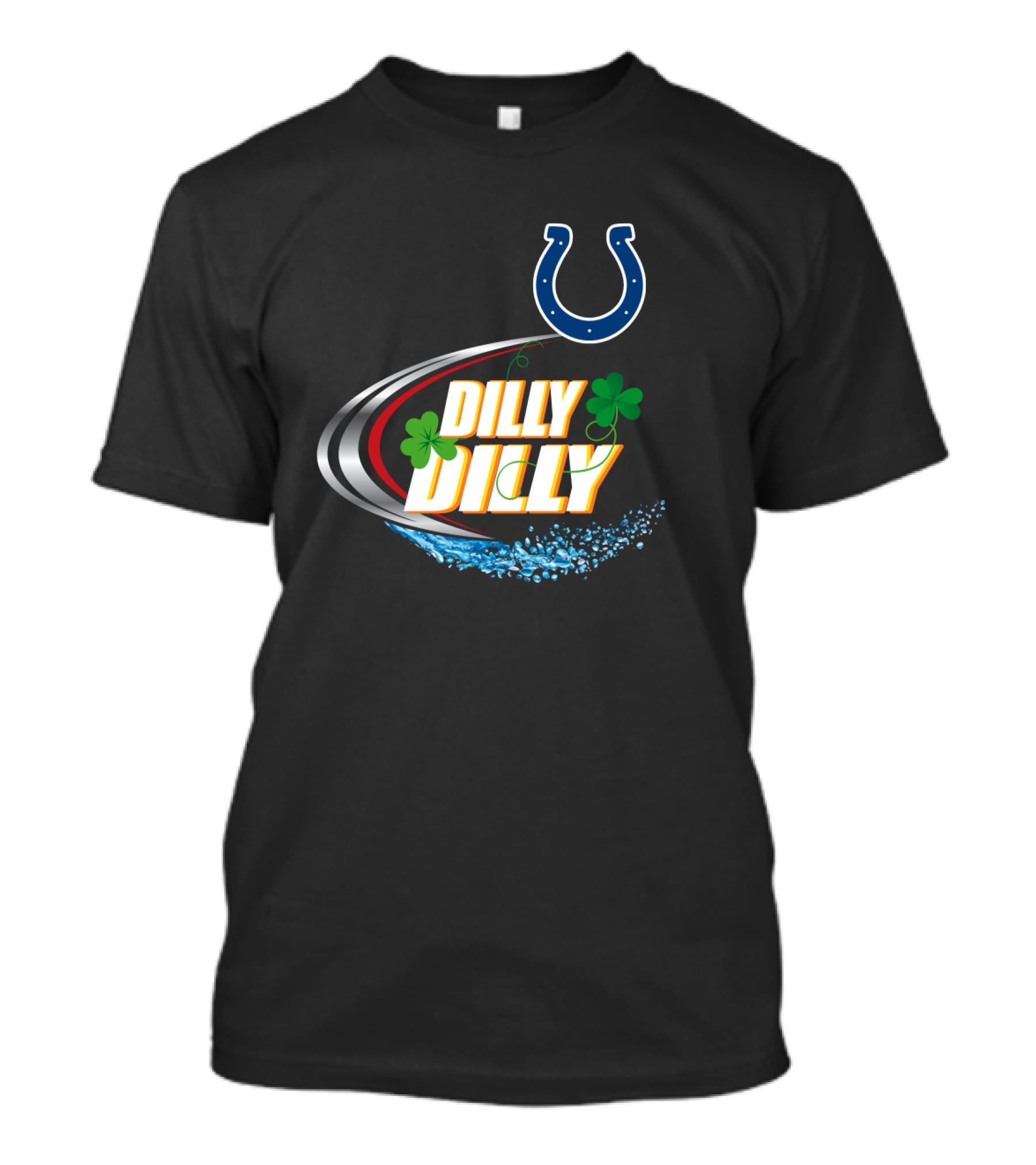 Dilly Dilly Indianapolis Colts Logo With Shamrocks And Splash Elements T-Shirt