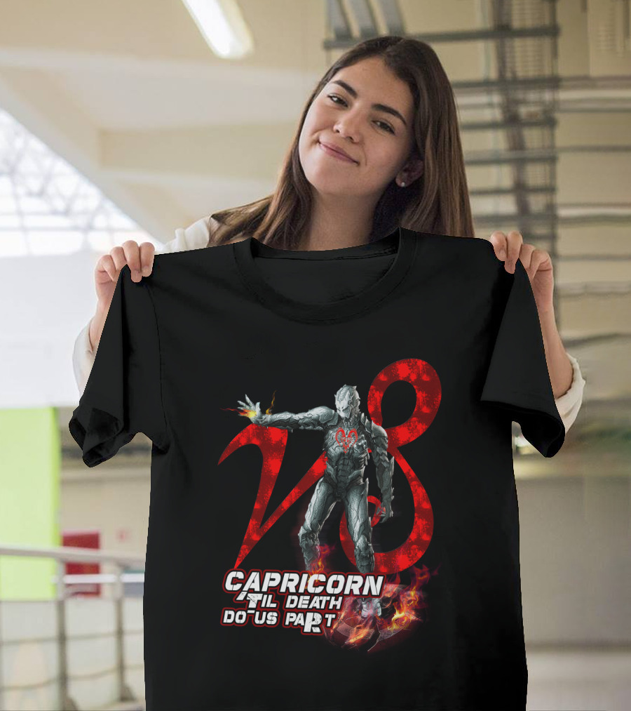 Capricorn Til Death Do Us Part with Iron Man Armor and Red Number Eight T-Shirt