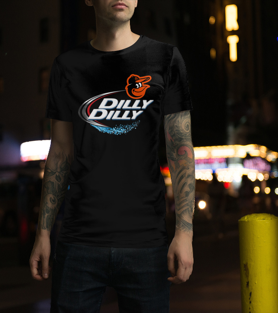 Baltimore Orioles Dilly Dilly Logo With Orioles Mascot And Water Splash Elements T-Shirt