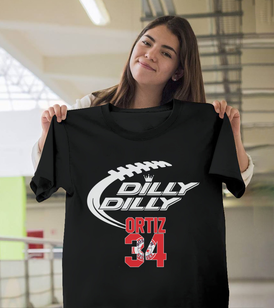 Boston Red Sox Ortiz 34 Dilly Dilly Football Crossover T-Shirt