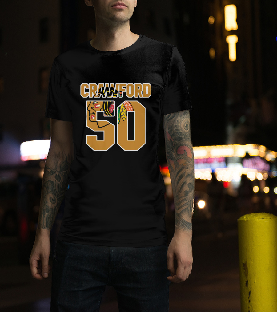 Crawford 50 Chicago Blackhawks NHL Hockey Goalie T-Shirt
