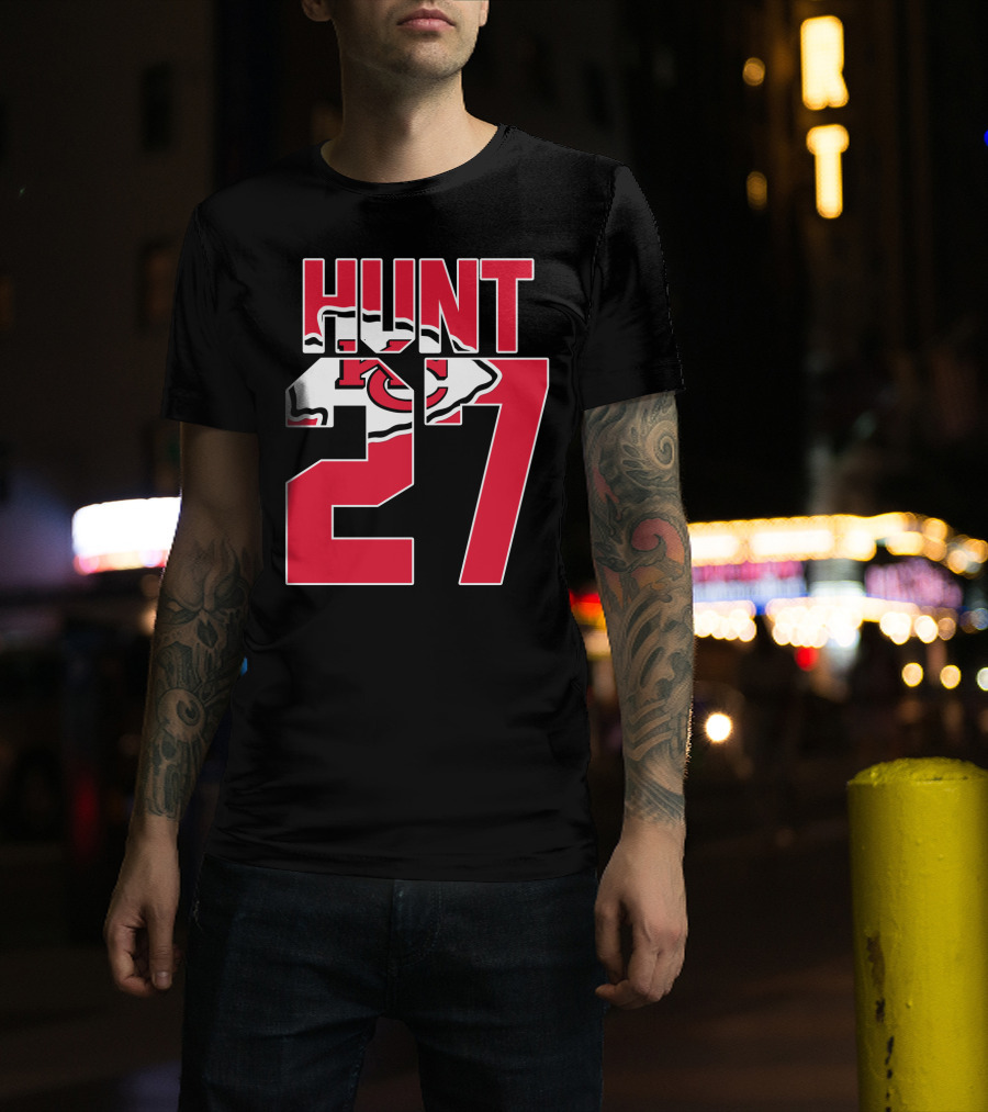 Hunt 27 Kansas City Chiefs Logo Kareem Hunt Game Jersey T-Shirt