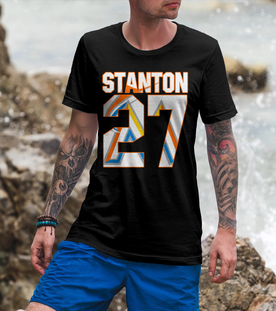 Stanton 27 Miami Marlins Geometric Pattern Jersey T-Shirt