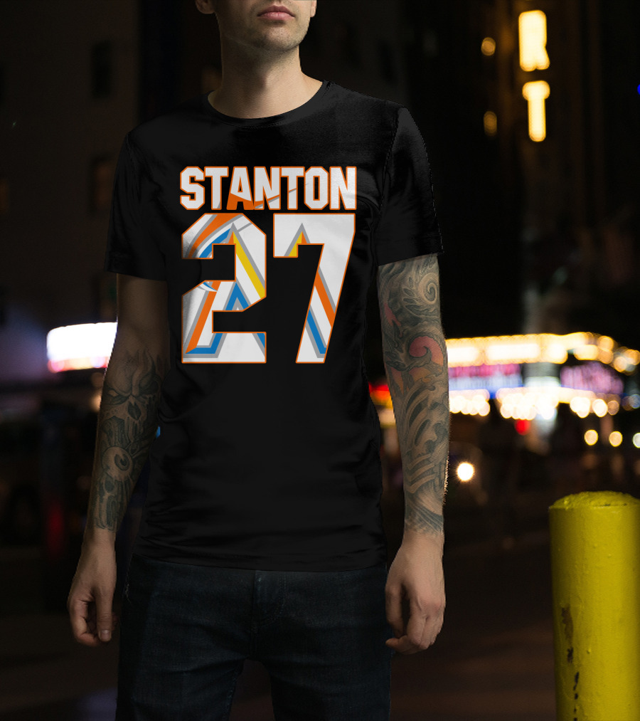 Stanton 27 Miami Marlins Geometric Pattern Jersey T-Shirt