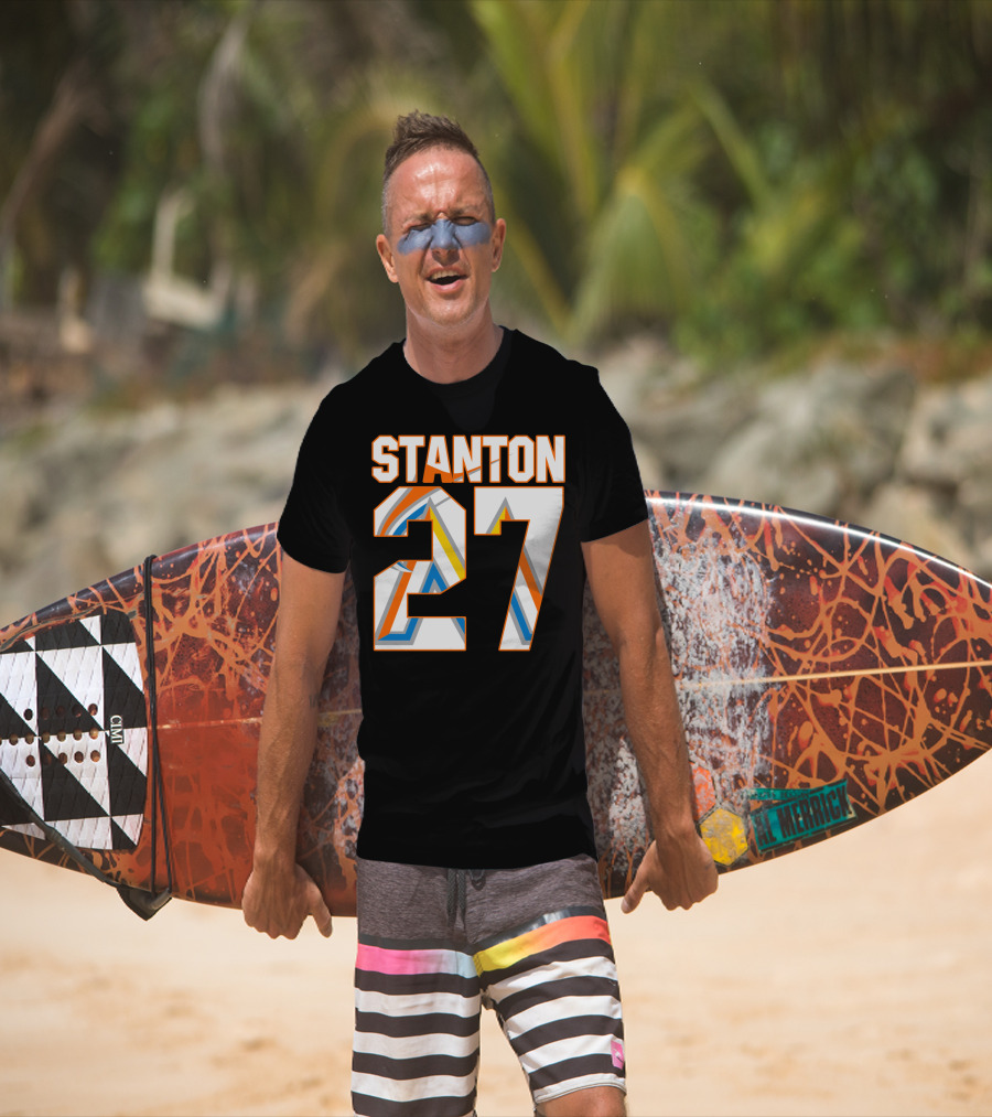 Stanton 27 Miami Marlins Geometric Pattern Jersey T-Shirt